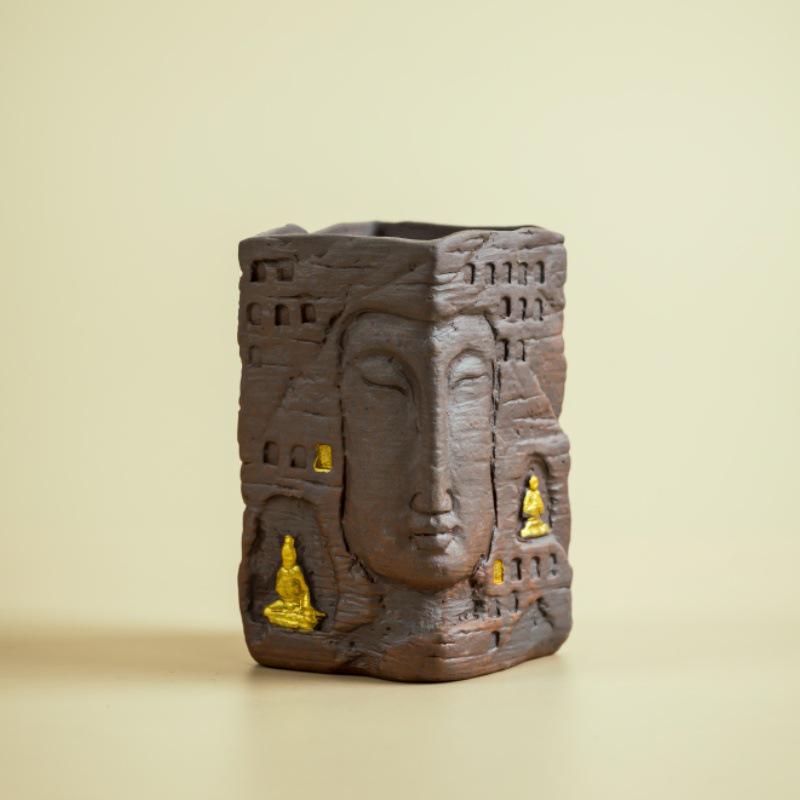 

Dunhuang Thousand Buddha Brush Pot Desk Ornament - Cultural & Artistic Gift for Teachers