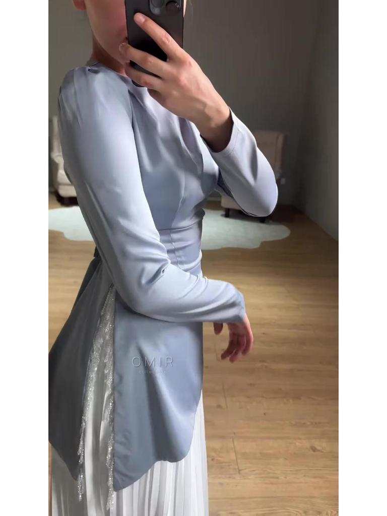 Elegant Women's Long-Sleeve Formal Dress with Waist-Cinching, Light Summer 2025 European & American Style