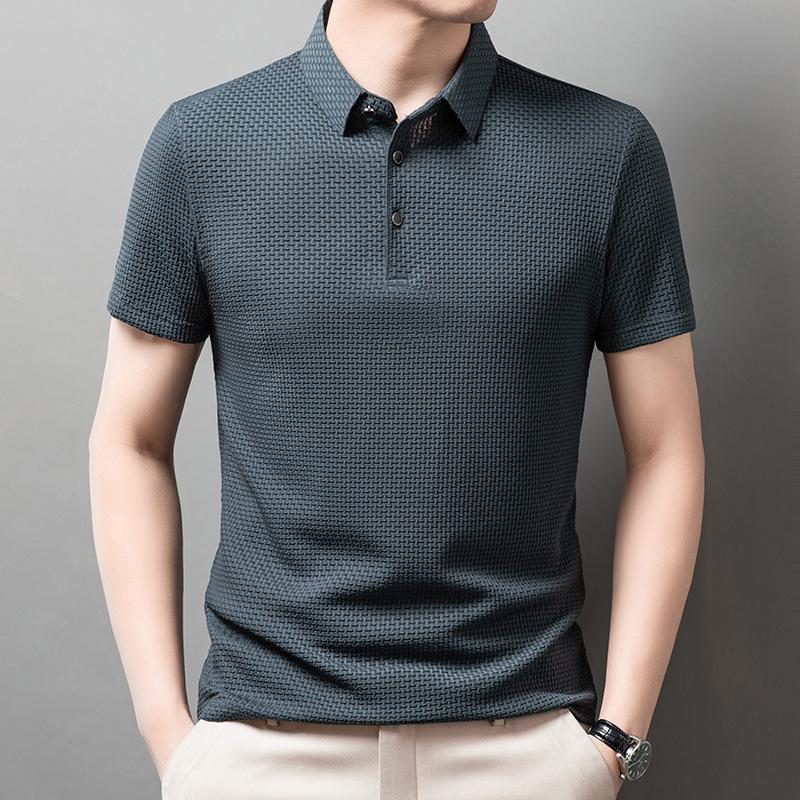 Ice Silk Men'S Polo Shirt, Casual Jacquard T-Shirt Breathable Lapel No-Iron Short-Sleeved T-Shirt
