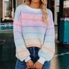 Women's Plus Size Rainbow Stripe Sweater - Round Neck, Long Sleeve Knitwear for Autumn/Winter