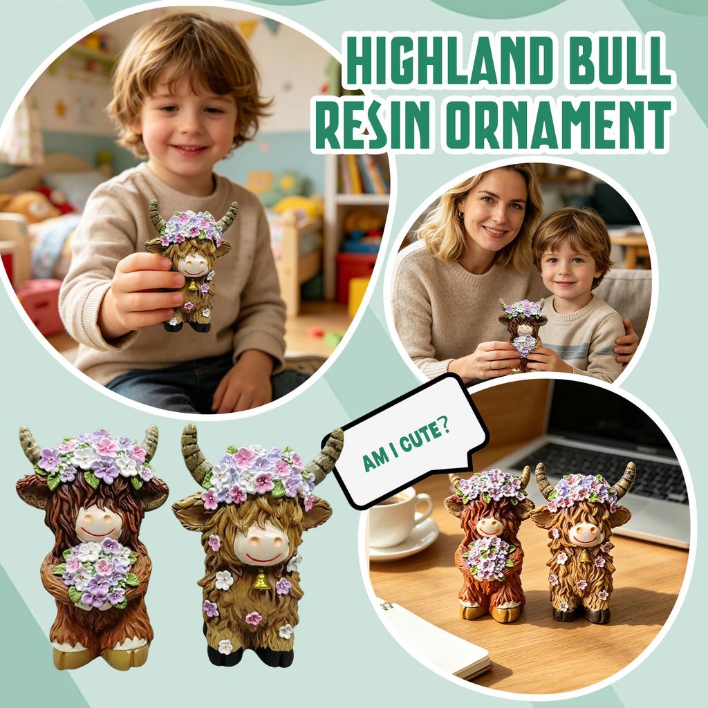 2pc Highland Cow Resin Figurine Set Rustic Animal Sculpture Decorative Collectible for Home Office Shelf Display