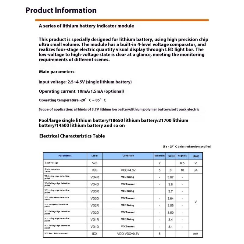 Kompakt montierter Lithium-Batterie-Leistungsmesser LED-Batteriestatusmonitor für 18650 21700 Zelle mit Spannungserkennung