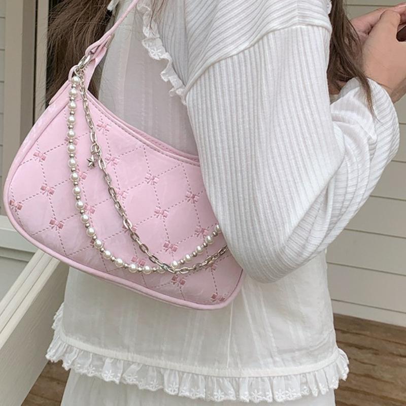Korejský styl kapesní taška módní nová perlová řetízková taška sladká a roztomilá zipová axilární taška pro ženy pevná crossbody taška přes rameno