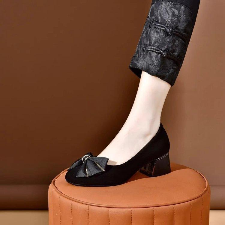 New spring and summer shallow single shoes low heel soft sole women's shoes summer round head fashion versatile matte leather women's shoes