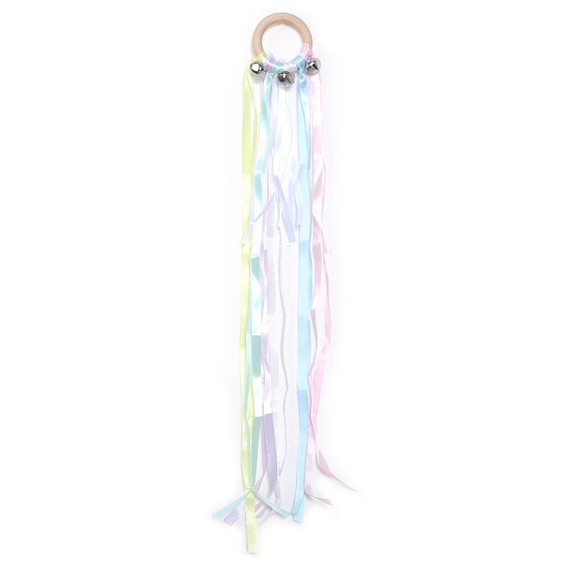 Rainbow Natural Wooden Ribbon Newborn Sensory Bell Toy Shower Gifts Dancing Prop