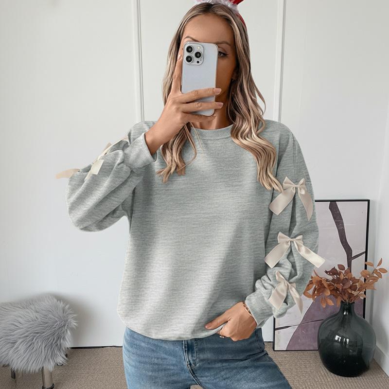 Weihnachts-Sweatshirts für Damen Süßes Schleifen-Sweatshirt Oversized Rundhals-Sweatshirt Ohne Kapuze Weihnachten Herbst Y2k Oberteile Pullover