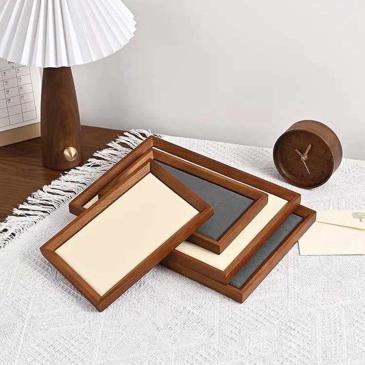 HeMu Solid Wood Microfiber Velvet Cloth Mostly Used for Inner Oblique Empty Tray Viewing Pallet Jewelry Display Storage Tray