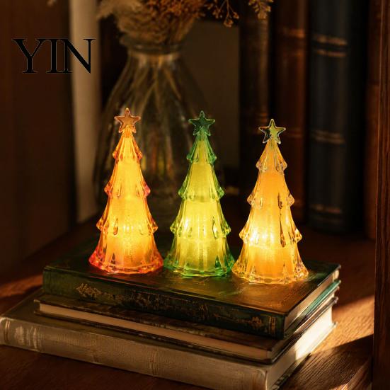 Festive Bookshelf Ornament Christmas Tree Night Light, LED Decorative Lamp for Bedroom And Party Atmosphere Safe Flameless Light Lighting, Plastic