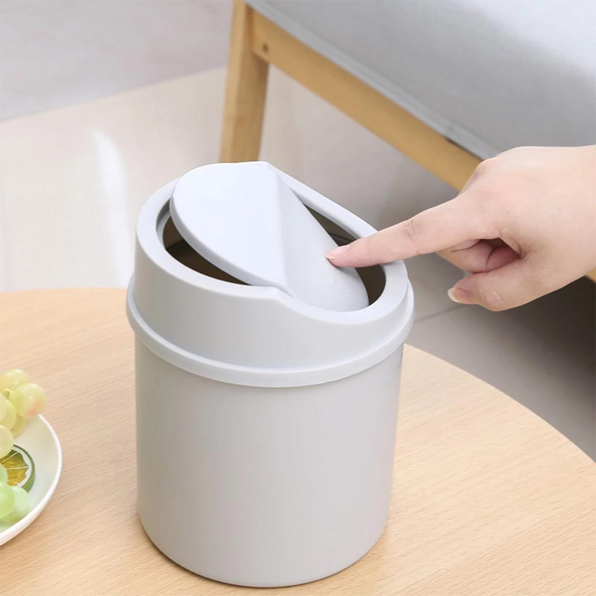 

1pc- Mini Desktop Bin Small Trash Can Tube with Cover Bedroom Trash Can Garbage Can Clean Workspace Storage Box Home Desk серый