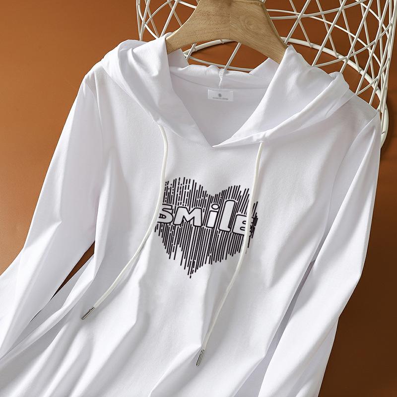 

Женский топ с капюшоном и длинными рукавами из чистого хлопка в корейском стиле - Весна/Осень 2024, Омолаживающая повседневная одежда больших размеров XL (110-125 jin)