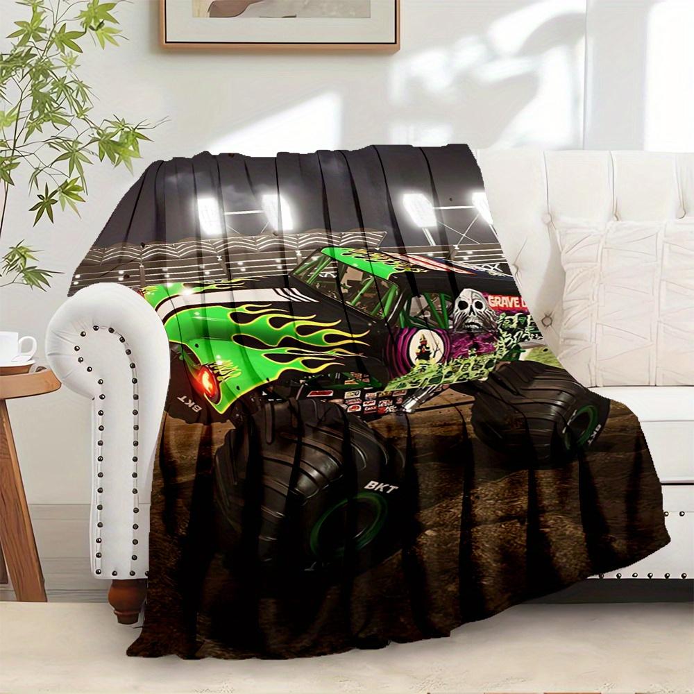 

For Monster Truck,Grave Digger,Night Race-Themed Flannel Blanket, Glam Style, Digital Print, All-Season Comfort, Tear-Resistant, Knitted Cra 100x150cm