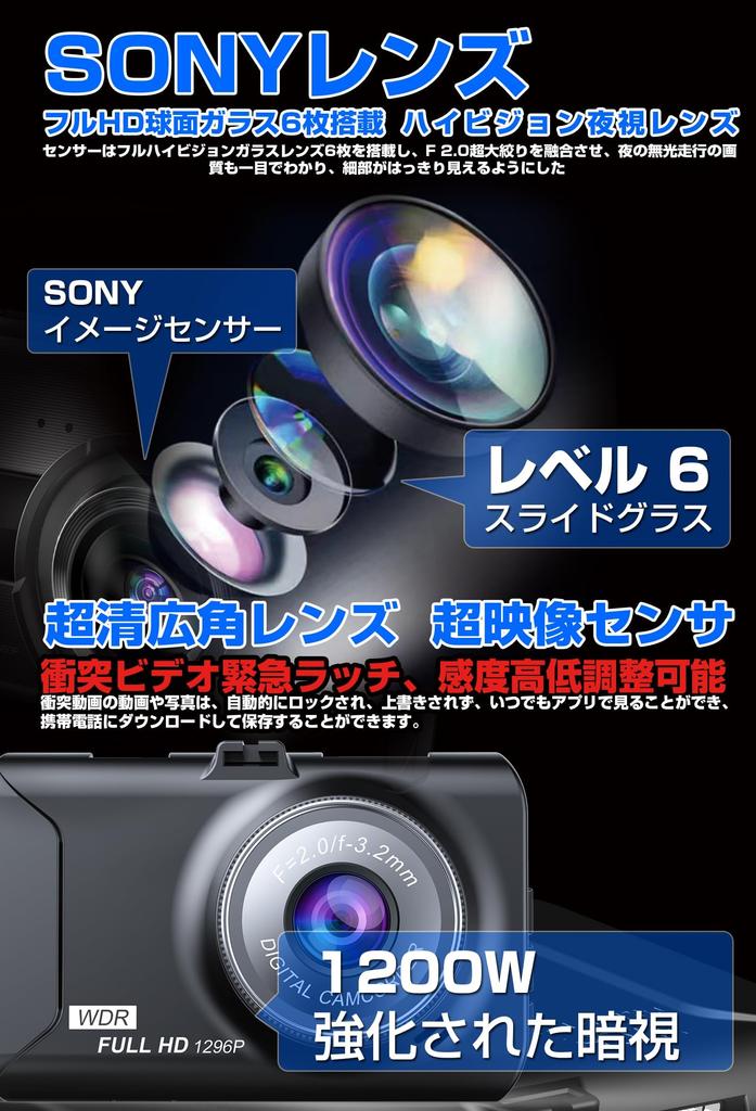 2025 Model Year Compact Dash Cam with Front and Rear Dual 1296P LCD 32GB Card Included Cameras, Resolution, 3-inch Screen, (DR)