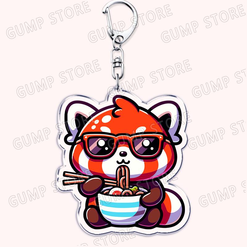 Hot Red Panda Eating Ramen Keychains for Accessories Cant Hear You Im Gaming Keyrings Jewelry Fans Friends Gifts