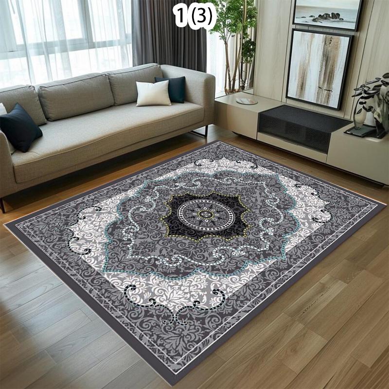 European Vintage Living Room Carpet Geometric Flowers Pattern Area Rug Soft Non-slip Modern Home Decor Floor Mat for Bedroom