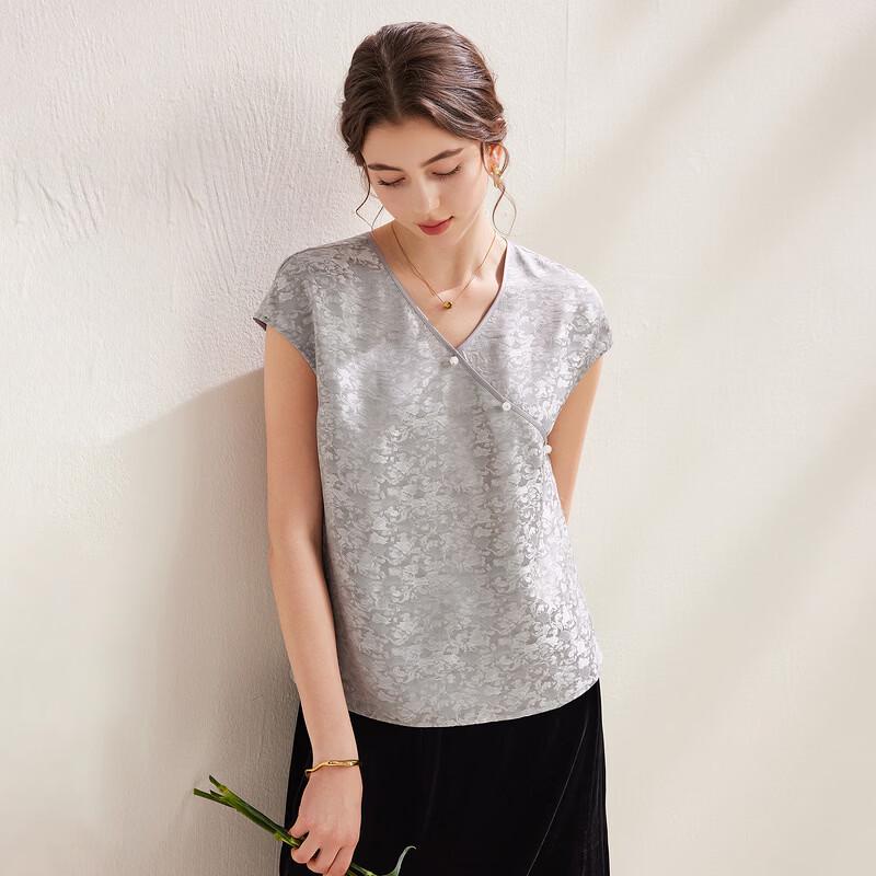 Zhaojun New Chinese Style Silk Blend Vest Top with Pearl Buttons