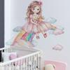 Cute Cartoon Girl On Cloud with Rainbow Bridge Wall Stickers, Self-Adhesive Kids Room Kindergarten Decor for Wall Decoration