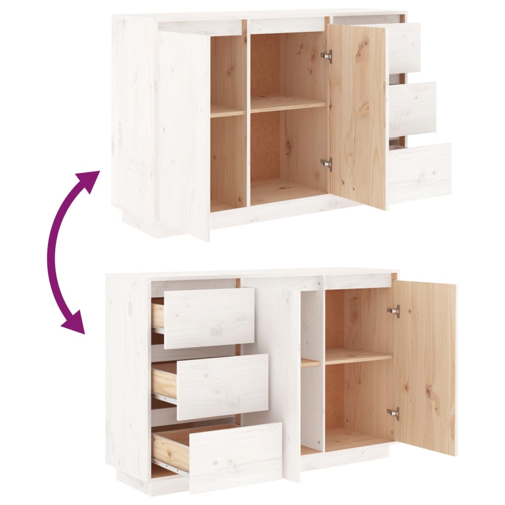 Vidaxl Cabinet, White, 111X34X75 Cm, Solid Pine Wood