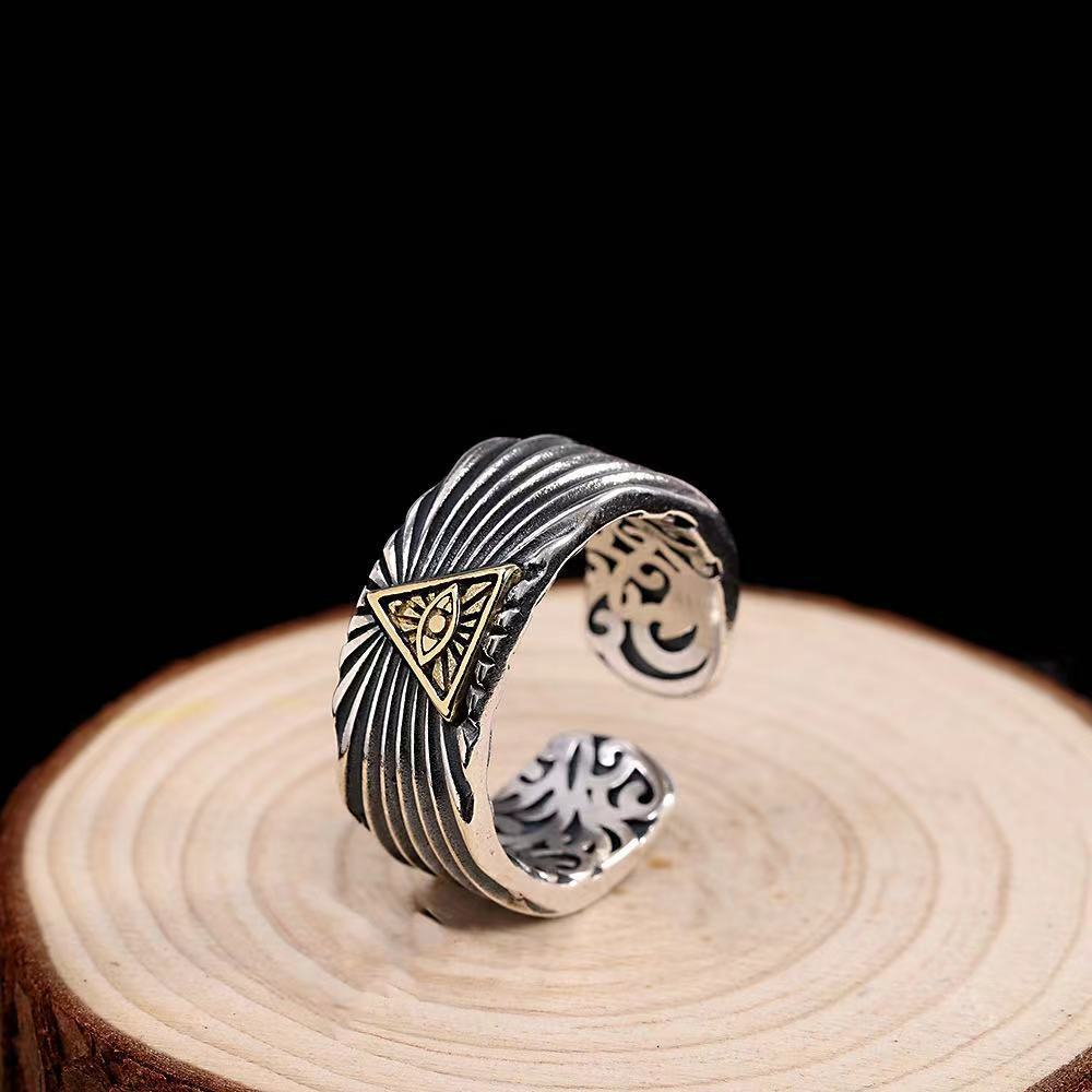 Retro Eye of Providence Ring For Men Golden Color Punk Gothic Adjustable Ring Rock Handmade Unisex Zircon Accessories Man Gift