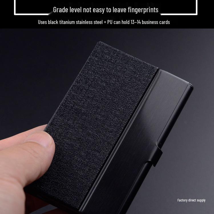 Men's Portable Black Titanium Steel Business Card Holder with Free Custom Logo Engraving