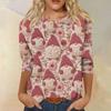 Moda damska Casual Okrągły dekolt Rękaw 3/4 Luźny T-Shirt z nadrukiem Damski top