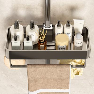 Bathroom Shelves Shower Rack Aluminum Basket for Shampoo Soap Bathroom Storage Lifting Rod Bracket