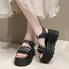Fairy Wind Thick-soled Muffin Buckle Sandals Women Wear Popular Summer New Slope Heel Beaded Muffin Bottom Cool Slippers