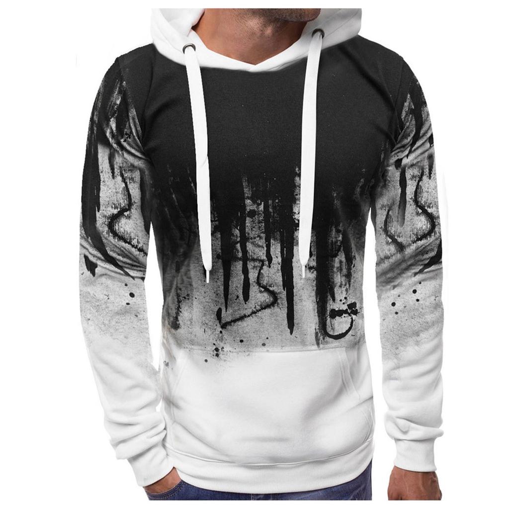 Men Gradient Color Pullover Long Sleeve Hooded Sweatshirt Tops Blouse