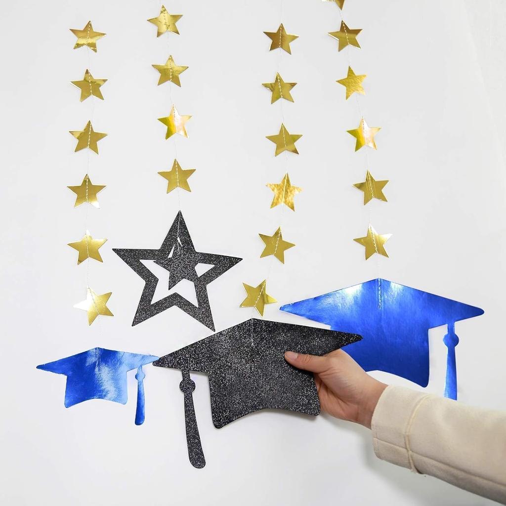 Cheerland Winter Graduation Party Decorations Blue and Gold Hanging Photo Backdrop Kit Congrats Grad Giltter 2025 Hanging Wall Banner University High