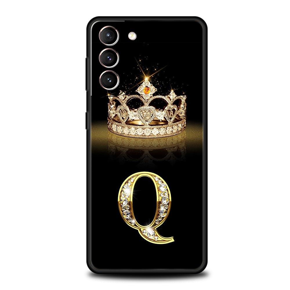 Fashion Diamond Crown Letter A Soft Phone Case For Samsung Galaxy S23 S24 S22 S21 S20 FE Ultra 5G S10 S10E S9 S8 Plus Cover