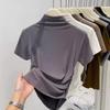 Semi-high-neck Short-sleeved Base Shirt Light Pure Cotton T-shirt for Spring Summer and Autumn Form-fitting Little Shirt Elegant Top
