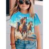 Children's Clothing Girl Cute and Funny Animal Horse 3D Print Graphic Style Comfortable Crew Neck Top