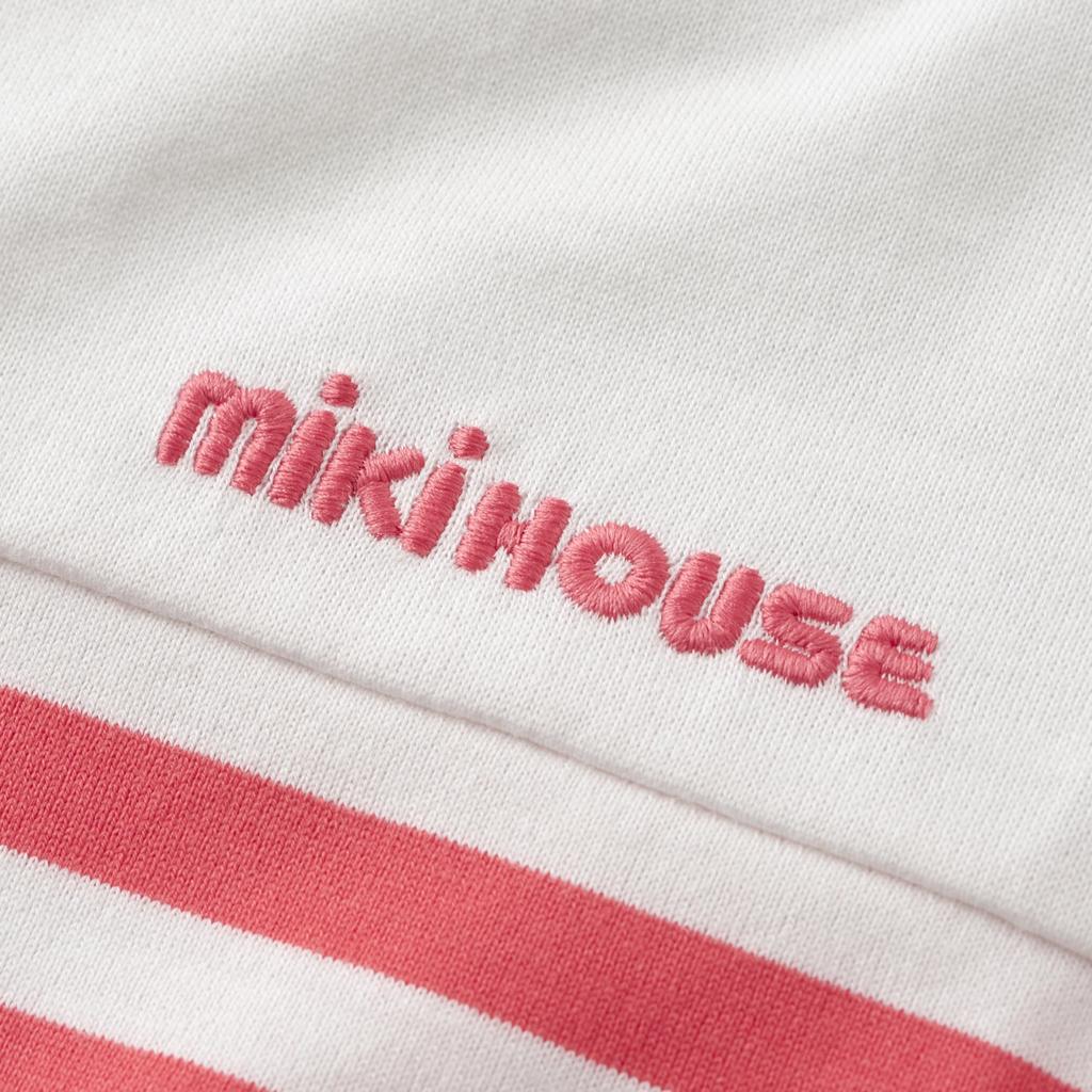 Short Made In Going To Coral Pink [MIKI HOUSE] T-shirt, Sleeve, Border, Logo, Simple, Japan, Boys, Girls, Babies, Kids, Children's Clothing,