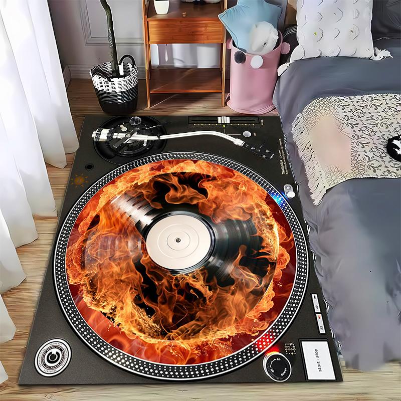 

Fiery Vinyl Record Design Carpet, Turntable Music-Themed Decoration, Black and Red Suitable for use as an anti-slip for room and bedroom sofas 40x60cm( 15x23in )