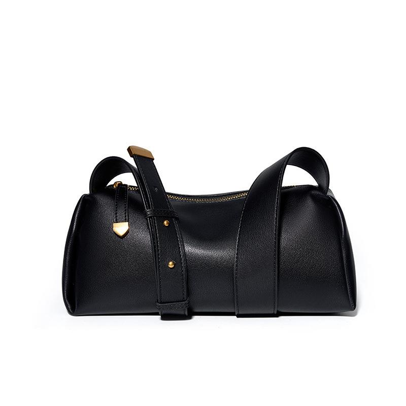 Black leather bag 2025 new model genuine leather crossbody bag for women, high-end baguette underarm bag, summer soft leather women s bag