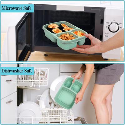 4Pcs Divided Lunch Box 4-Compartment Snack Container with Lid BPA-Free Reusable Stackable Meal Prep Box for Work Travel Picnic