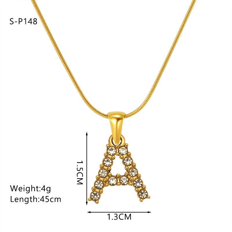 European & American Stainless Steel Diamond Alphabet Pendant Clavicle Chain Necklace for Women