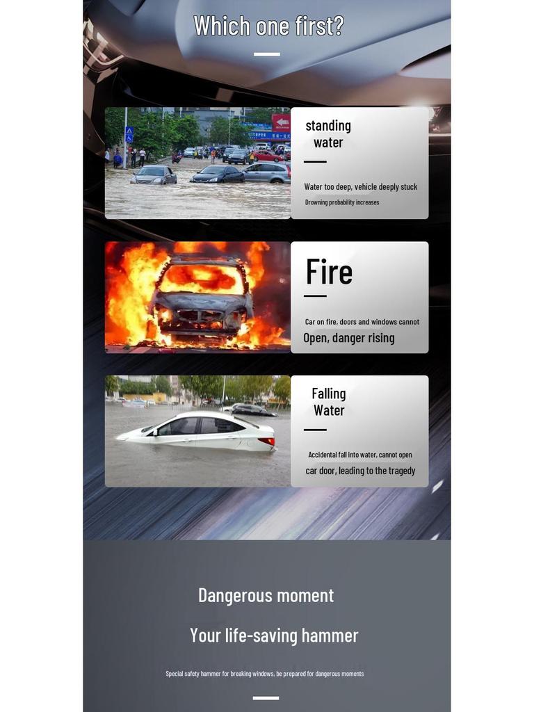 Multi-Tool Car Safety Hammer: Seatbelt Cutter & Tungsten Steel Window Breaker for Quick Escape