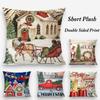 Christmas Red Candle Pillow Case Plush Fabric Soft Double Sided Print Sofa Cushion Cover Throw Pillow Covers