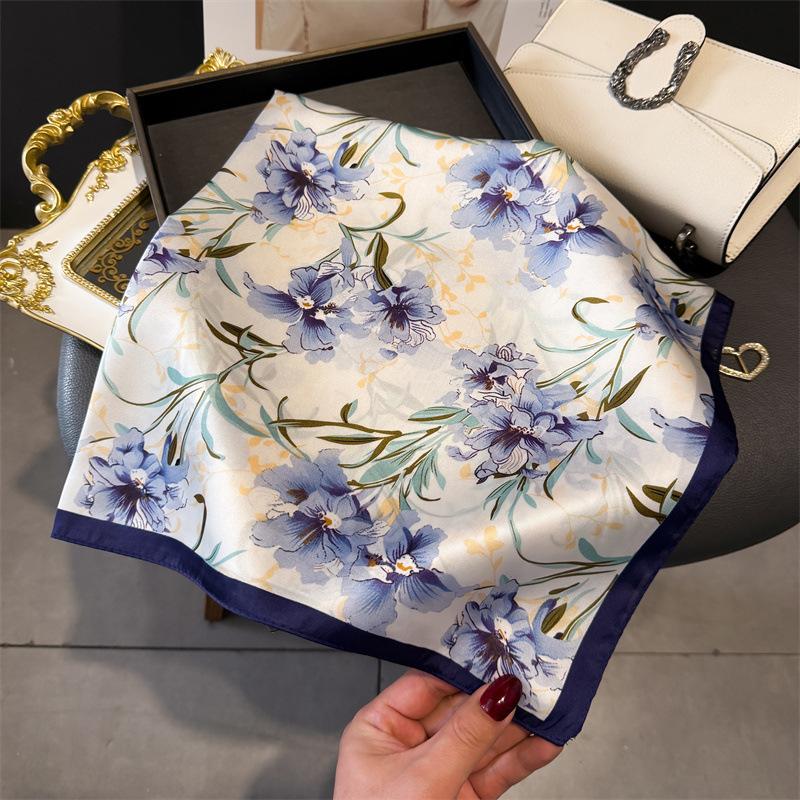 Luxury Temperament Rose Scarf, Spring and Autumn Women's Neck Protection, Scarf, Sunscreen Shawl, New Imitation Silk 71cm Square Scarf