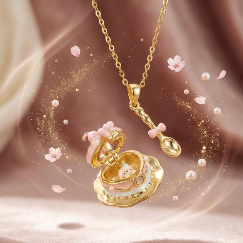 1Pcs Fashion Girls Gift Accessories Cute Sweet Opening Cup Shape Pendant Necklace For Women Gold Color Copper Alloy Jewelry