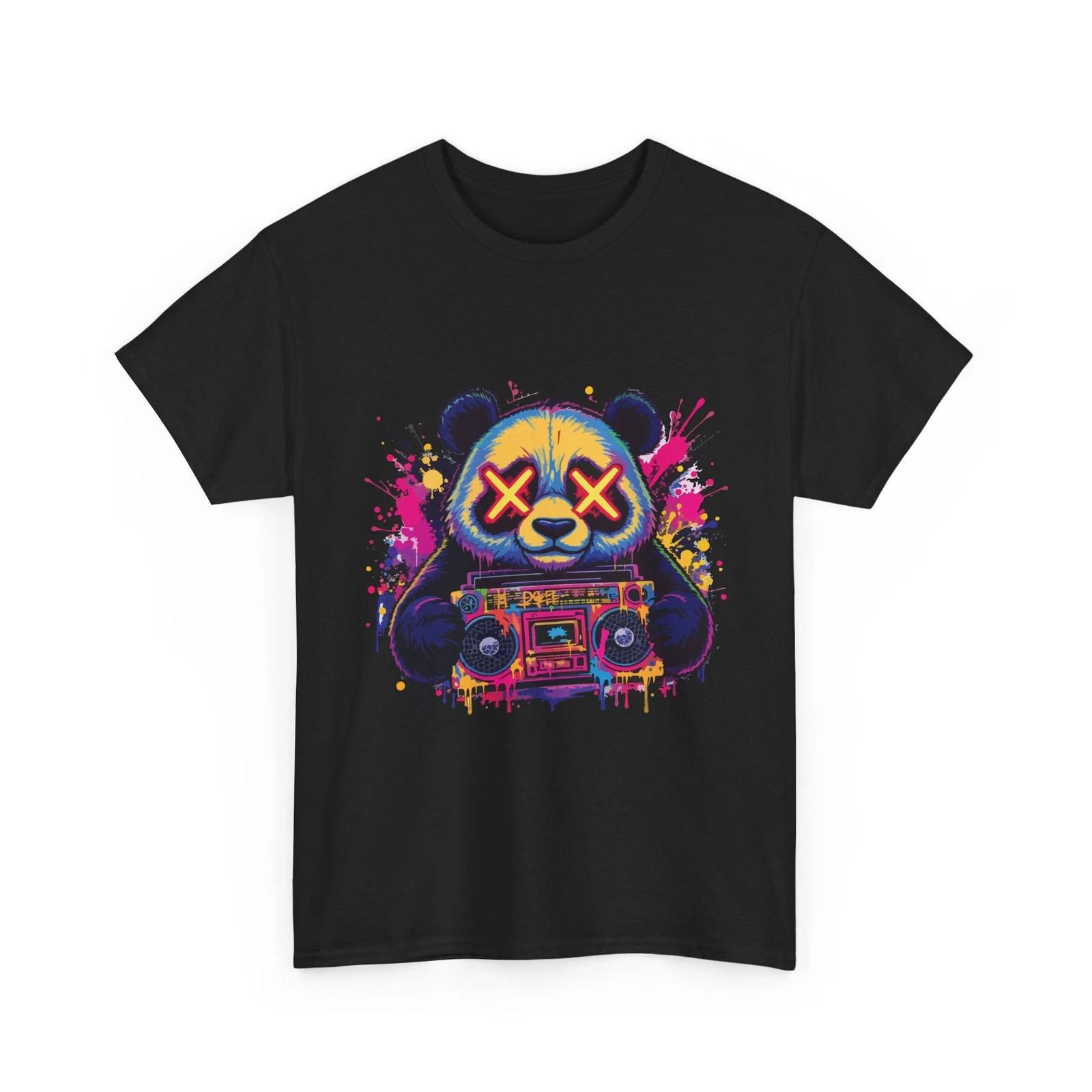 

Футболка с графическим принтом Panda Graffiti Boombox Неоновый уличный арт 4XL