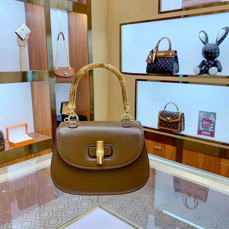 New Lock Buckle Bamboo Bag Retro Cowhide Saddle Bag Niche High-end Messenger Handbag