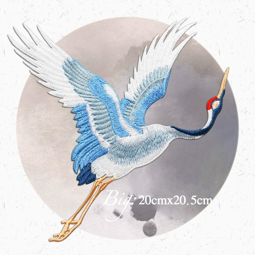 Chinese Style Patches for Clothing Embroidery Applique Sew On Red-crowned Crane Birds Decor DIY Embroidered Stickers for Clothes