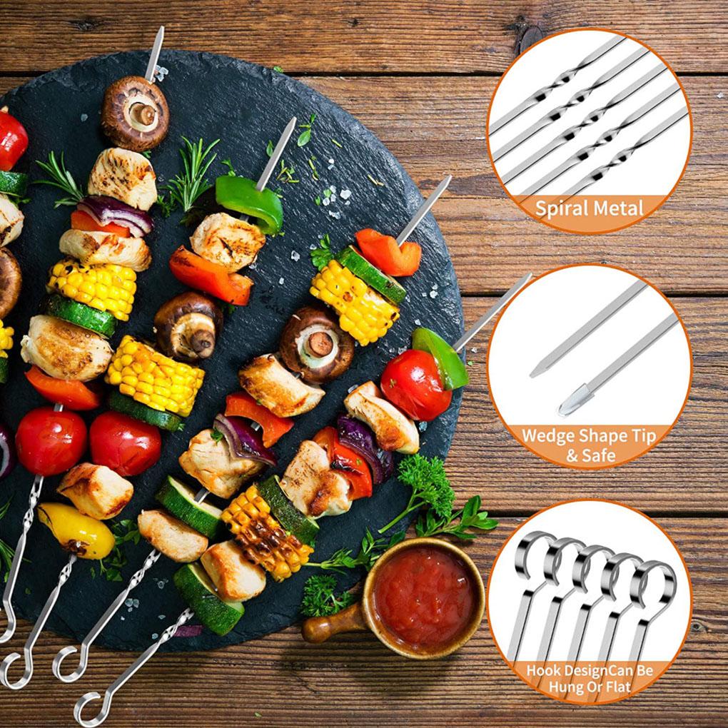 10pcs BBQ Skewers Stainless Barbecue Sticks Flat Cooking Skewers