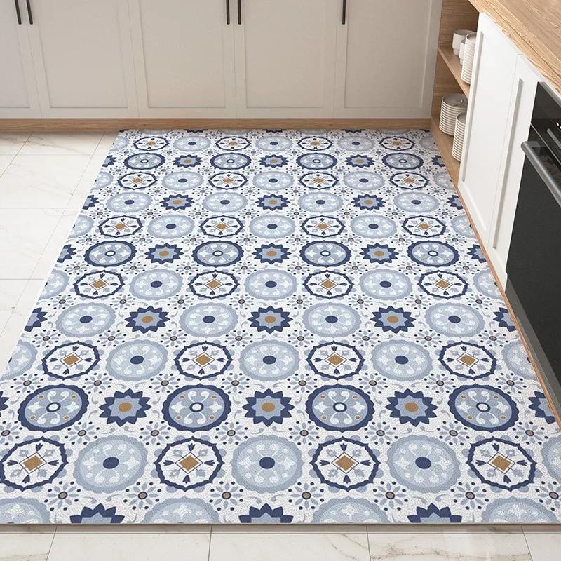 PVC Kitchen Carpet Waterproof Non-slip Floor Mat Large Oil-proof Leather Foot Mats American Retro Bohemian Home Decoration Rug