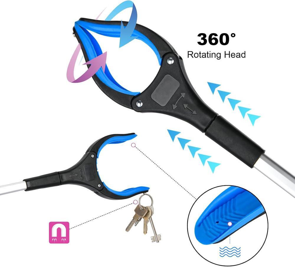 Grabber Reacher Tool Foldable Reacher Grabber Pickup Tool with 360° Anti-Slip Rotating Jaw & Magnet, Mobility Aid Reaching tool