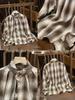 Women's Japanese-Style Coffee Plaid Lace Single-Breasted Shirt - A Little Blue