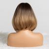 ALAN EATON Short Straight Ombre Brown To Blonde Synthetic Wigs with Bangs for Women Bob Wig Heat Resistant Lolita Cosplay