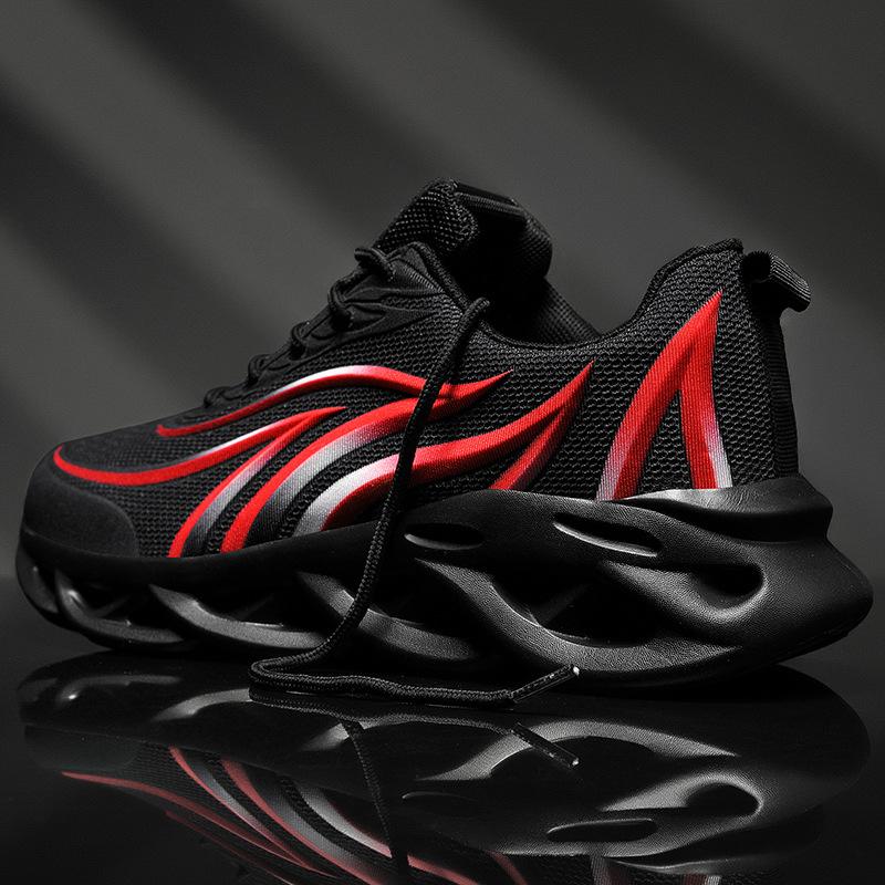 New Fashion Casual Shoes In Autumn, Four-color Large-size Flame Breathable Mesh Sneakers