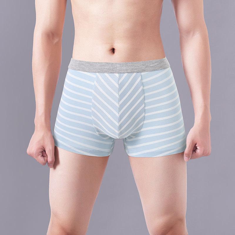 Plus Size Men's Spring and Summer Cotton Striped Loose Breathable Sports Mid Waist Flat Angle Briefs